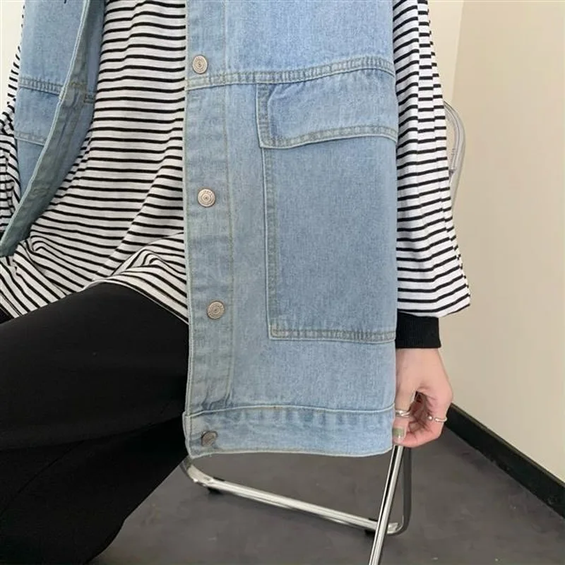 

Vests Waistcoats Women Autumn Denim Cartoon Embroidery Couple Vintage Harajuku Loose Womens Korean Style Fashion Trendy Outwear