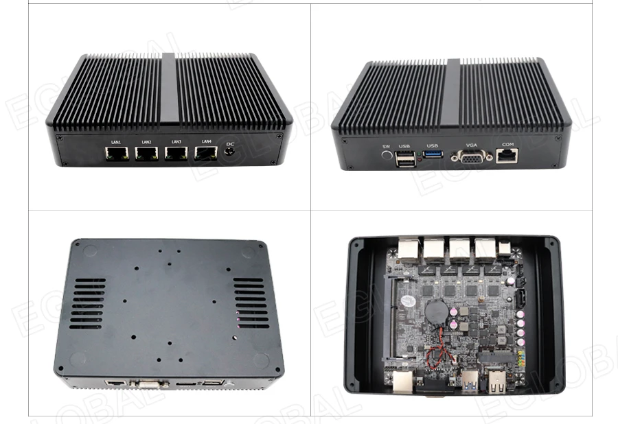 Процессор EGlobal fanless Pfsense, мини-ПК Linux J1900 4 ядра Nano Itx 4* Intel WGI211AT Gigabit RJ45 сетевой брандмауэр маршрутизатор сервер безопасности