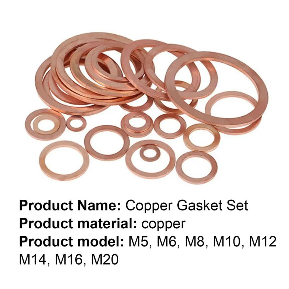 

300Pcs M5/M6/M8/M10/M12/M14/M16/M20 Metric Red Copper High Strength Sealing Thin Anti-corrosion Washers Gaskets for Water