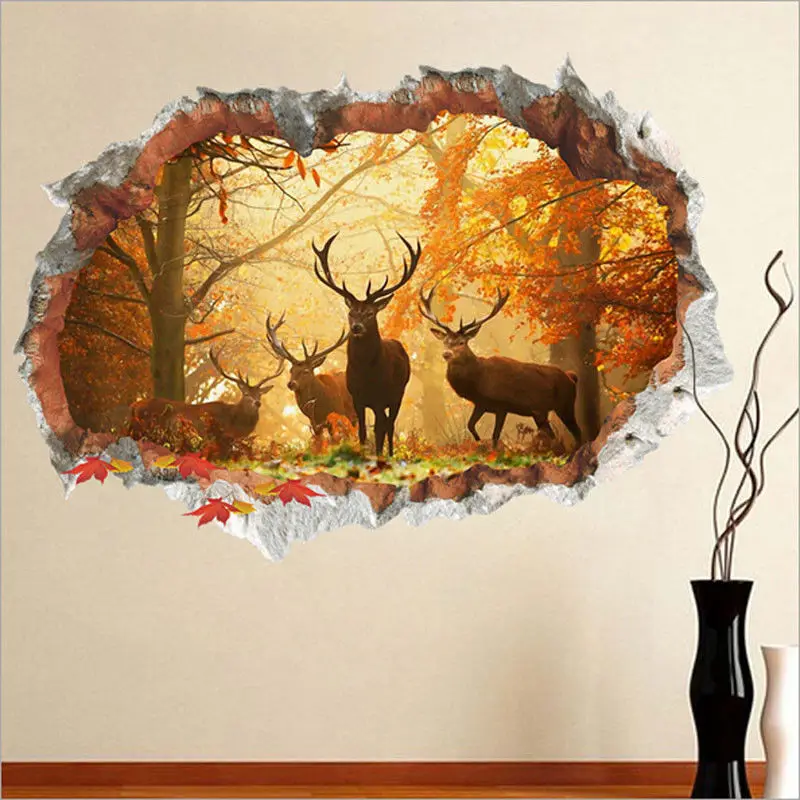 

DIY Wall Decor Removable Wall Sticker Deer Head Forest Animal Hunting Horns Animal Wall Stickers Christmas Decorations
