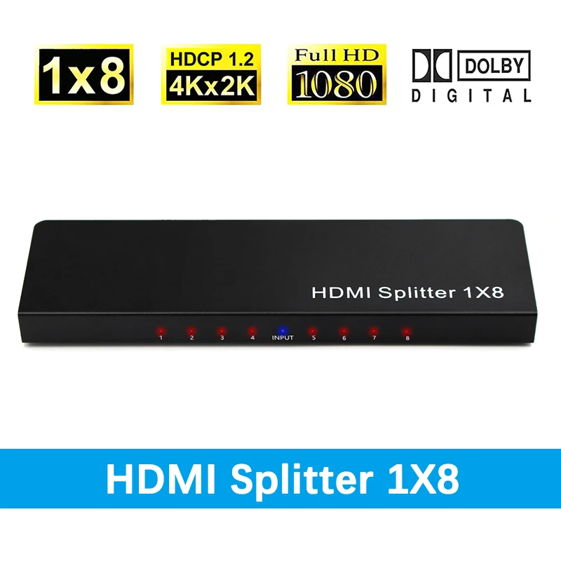 HDMI сплиттер конвертер 8 портов 1 в выход 1x8 аудио видео 1080P для HD HDTV 3D DVD Бесплатная