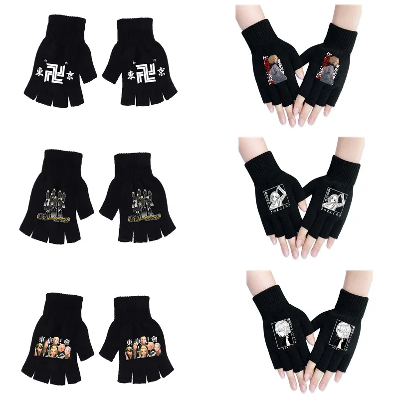 

Tokyo Revengers Knitted Black Gloves Autumn Winter Warm Unisex Men And Women Accessories Fans Collection Show Finger Gloves