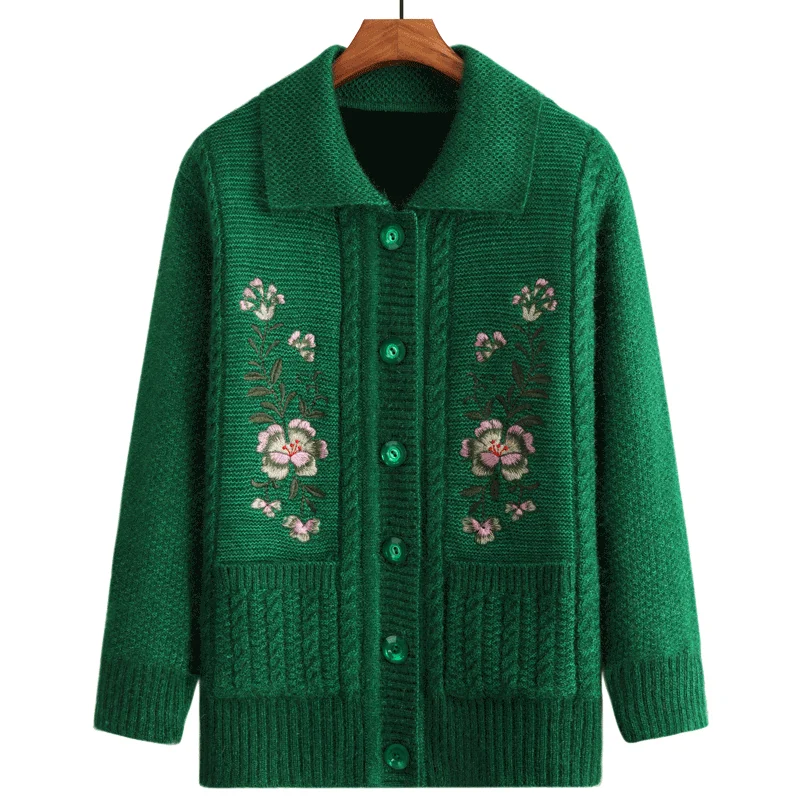 

Seniors Women knit 2021 Fashion Loose Cardigan Sweater Vintage Long Sleeve Female Outerwear Chic Tops BB-133