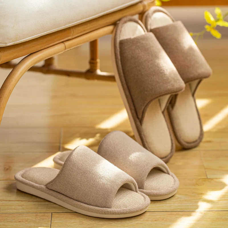 

2021 Linen Slippers Women Home Floor Flat Shoes Comfortable Soft Sole Non-Slip Spring House Indoor Female Men Cotton Slides