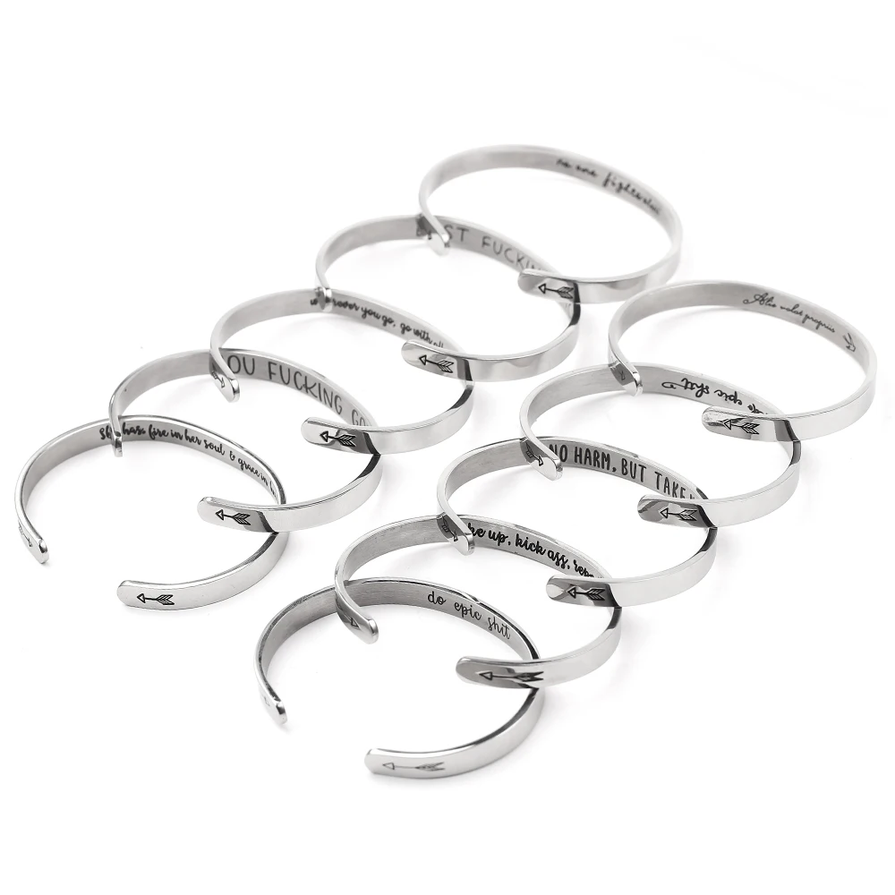 Браслеты манжеты из нержавеющей стали с вдохновляющими словами|Браслеты