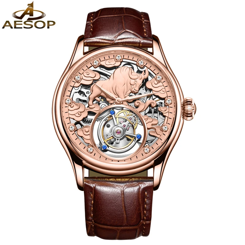 Роскошные оригинальные механические часы AESOP с турбийоном мужские модные