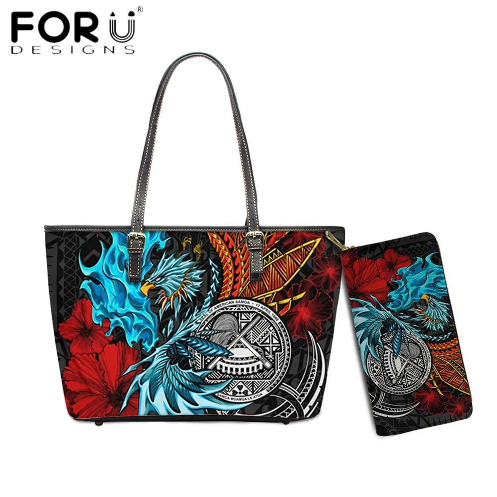 

FORUDESIGNS Fashion Women Totes Bag And Purse Set American Samoa Polynesian Eagle 3D Print Luxury Handbag Large Capacity Bolsa