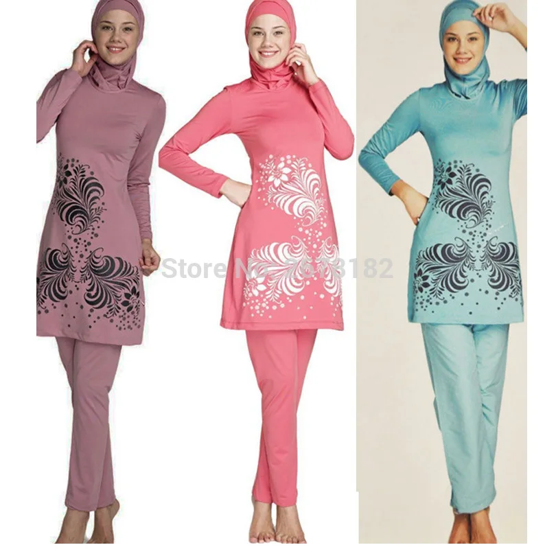 Мусульманский купальник с принтом для женщин и девушек полным покрытием