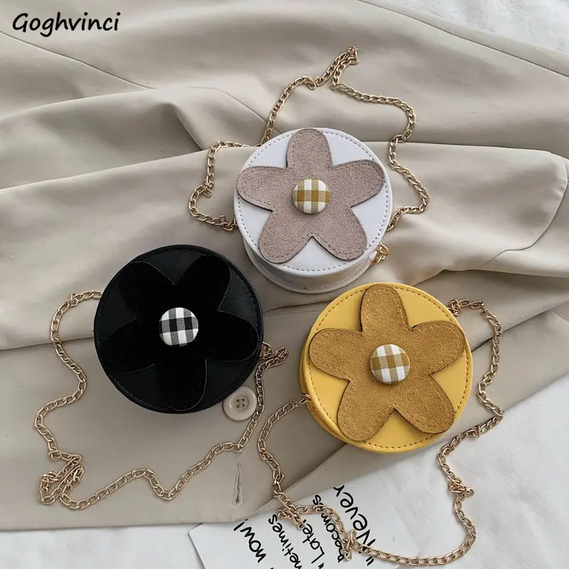 

Сумка на плечо женская с цветочной аппликацией, дизайнерская круглая сумочка на ремешке с цепочкой, саквояж кросс-боди из экокожи