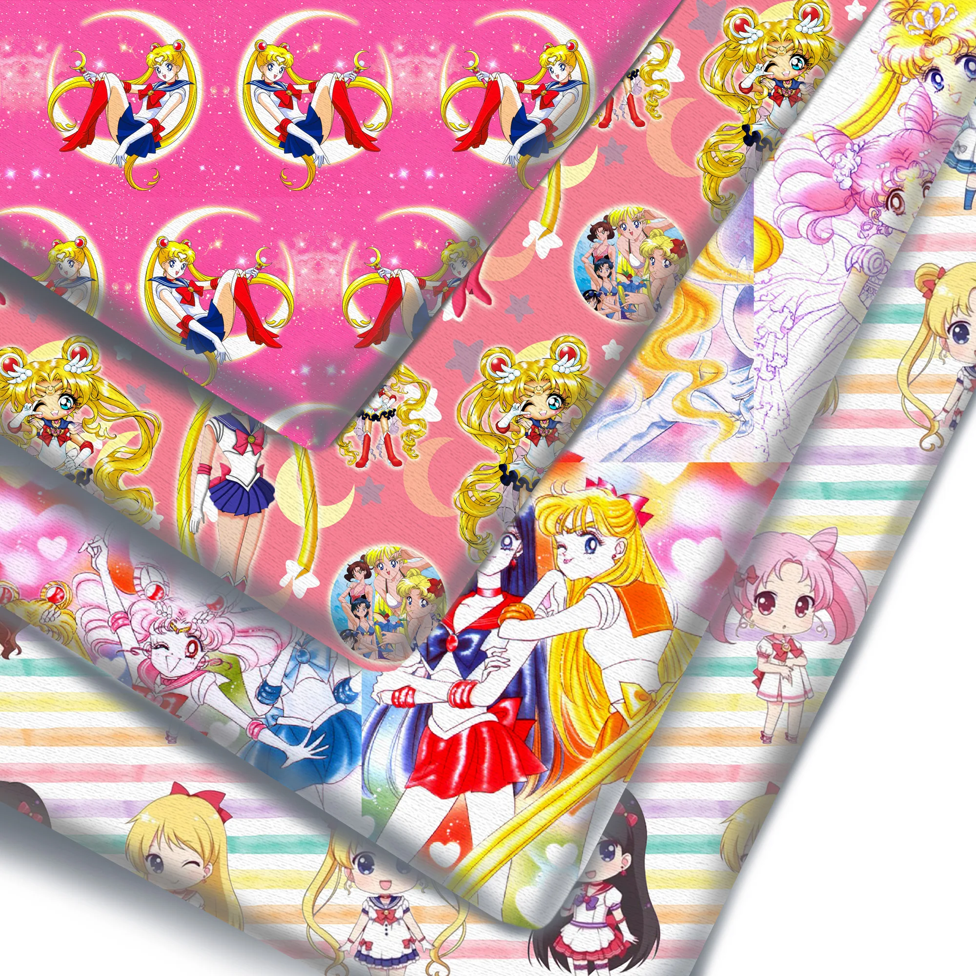 Половинная Полиэстеровая хлопчатобумажная ткань с японским аниме Moon Girls принтом