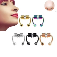 1pc surgical steel fake piercing nose ring magnetic horseshoe u shaped fake septum false nose clips body perforated jewelry