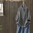 Блузка ZANZEA женская из хлопка и льна, Однотонная рубашка с рукавом до локтя, на пуговицах, свободного покроя, в винтажном стиле, туника, на лето