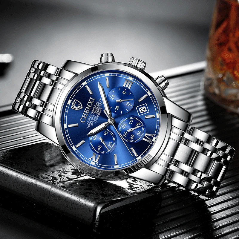 Часы мужские кварцевые с хронографом брендовые наручные из нержавеющей стали