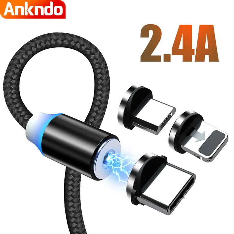 Магнитный зарядный кабель Нейлоновый Шнур Micro USB C для телефонов iPhone Samsung быстрая