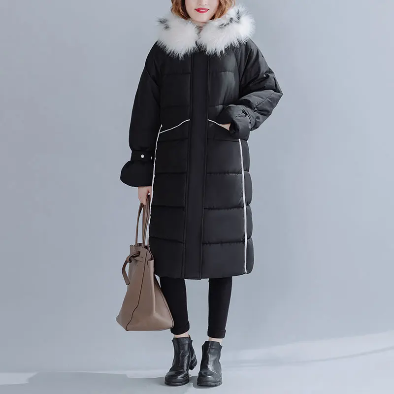 Женская парка с длинным рукавом DIMANAF толстая теплая хлопковая куртка черного