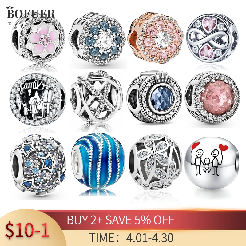 

BOFUER Sterling Silver Charm Crown O Beads Fit Pandora Charms 925 Sterling Silver Bracelet DIY Pendant For Women Jewelry