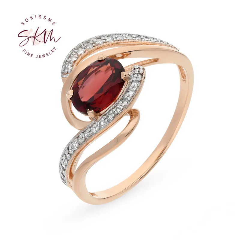 

SKM 14K кольца из розового золота с гранатом с мусанитом для женщин кольца с мусанитом свадебные кольца дизайнерские обещания роскошные изыск...