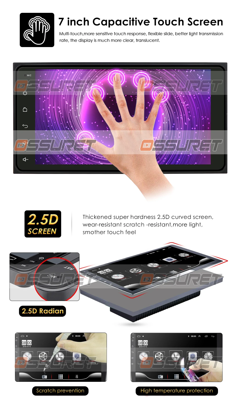 Польша Россия 7 &quot2 Din сенсорный экран универсальный обоих концах для подключения