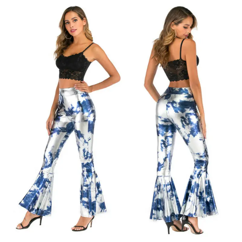 Женские брюки в английском стиле длинные с оборками обтягивающие узором пейсли