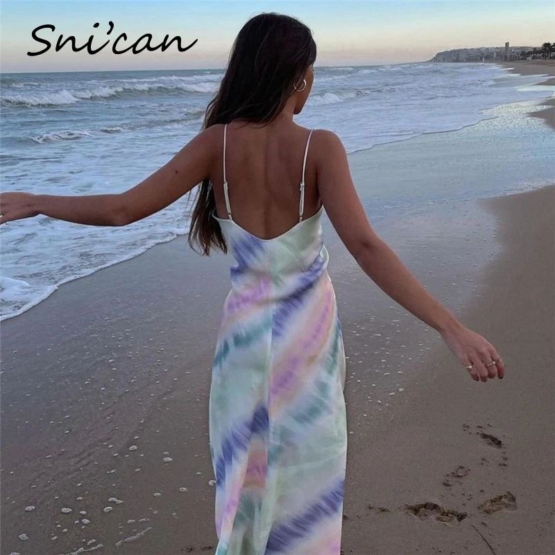 

Sexy Backless Dress Za 2021 Women Beach Robe Femme Maxi Casual Boho Maxi Vestidos Mujer Verano Summer Tie Dye Sukienka Letnia