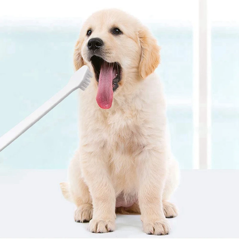 

100 Pcs Cat Dog Pet Toothbrush Set Double Headed Convenient Finger Brushes, Dark Blue & White