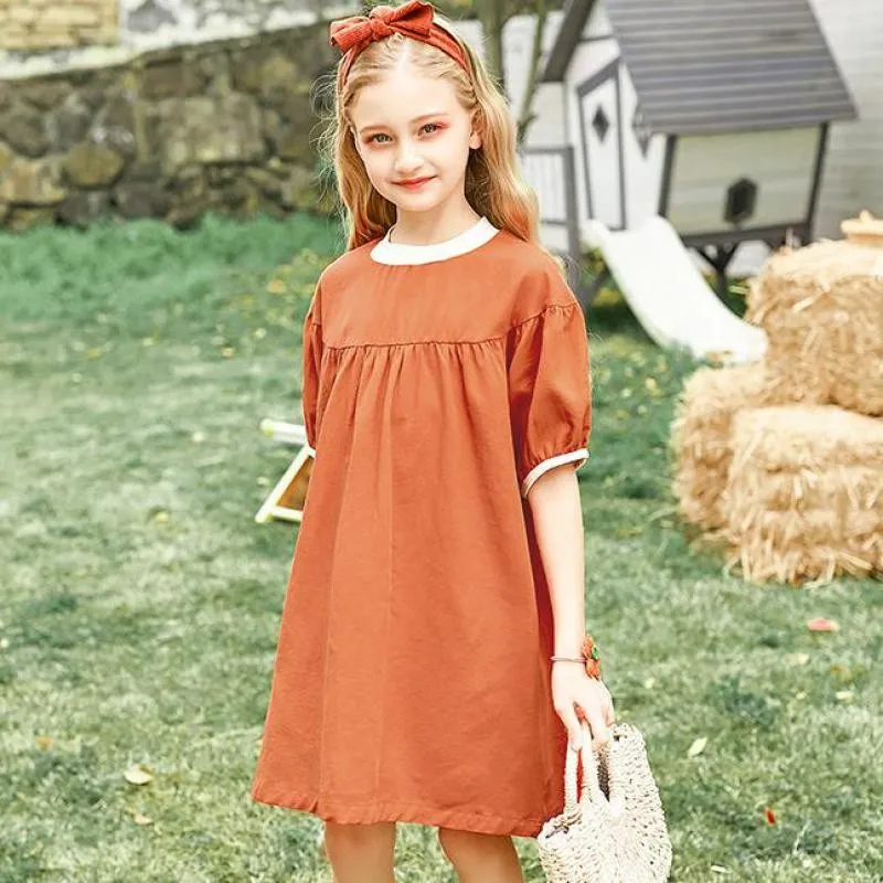 

2021 Summer Dress For Girls Fashion Short Sleeve Knee Length Gowns Kids Casual Outdoor Light Dresses Children Clothing 5-14 Year