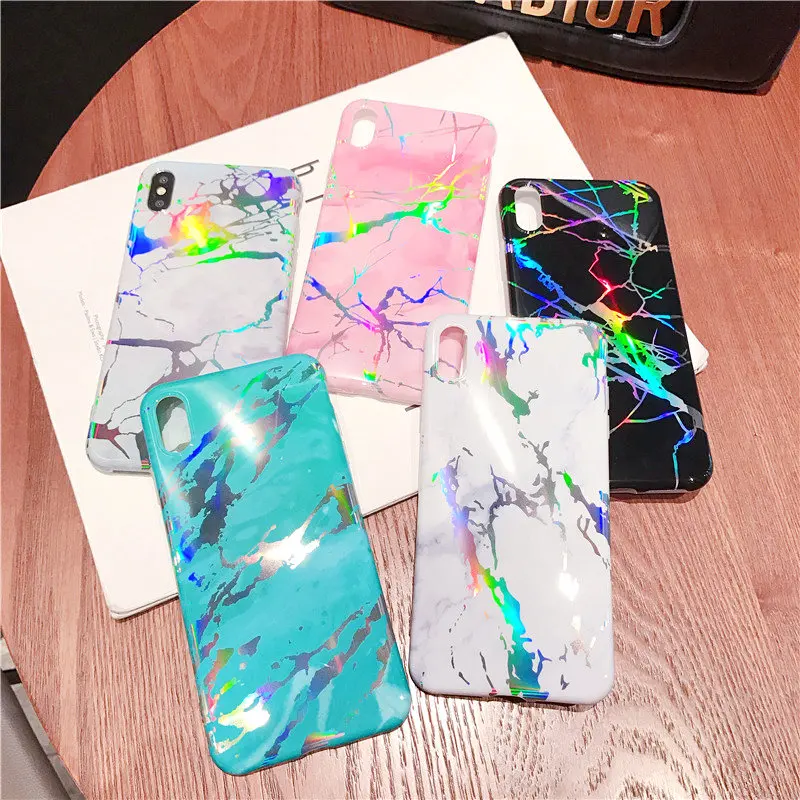 Лазерный глянцевый мраморный чехол для телефона iphone 6 6S 7 8 Plus Мягкий ТПУ X XS MAX XR
