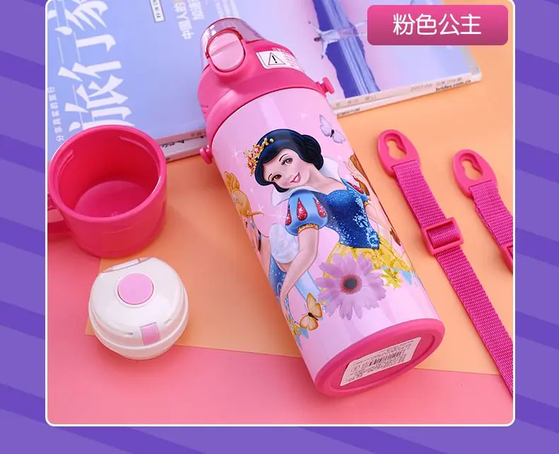 Pink Princess 500 мл детский термос, бутылка для воды, чашка с 2 крышками Микки Минни, детский школьный чайник соломка из нержавеющей стали, Термочашка - Цвет: Pink Princess