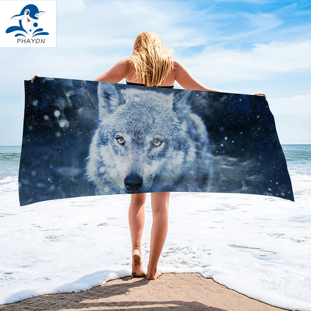

PHAYON Winter Wolf Printed Microfiber Bath Beach Towel for Adults 75*150cm Soft Water Absorbing Breathable Surf Robe Blanket