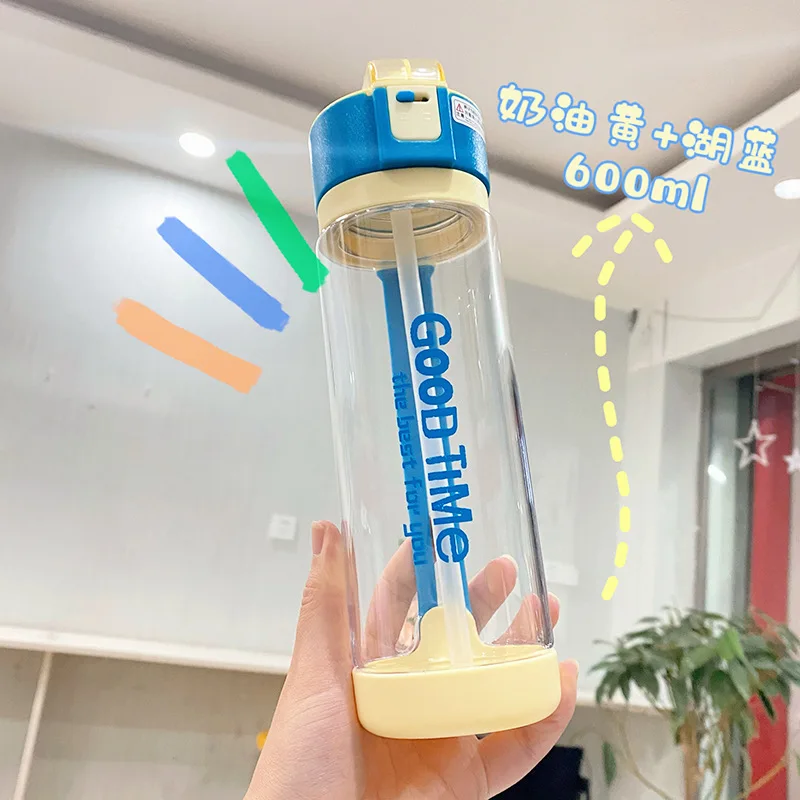 

600ml Water Bottle With Straw Outdoor Water Bottle Healthy Plastic Travel Drinkware Sports Shaker Cute Kids Baby Waterbottle