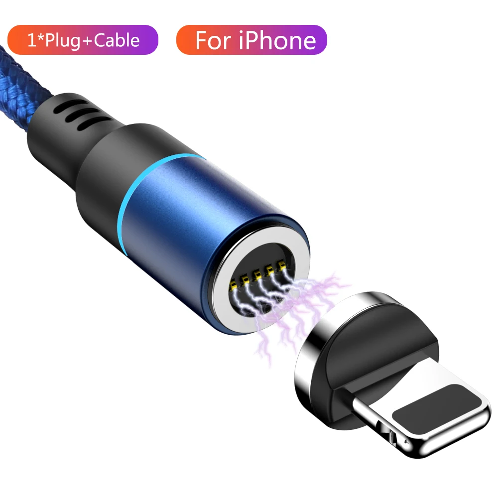 1 м 2 м Магнитный кабель 3A Быстрая зарядка для iPhone 7 8 X samsung Xiaomi все микро-usb для устройств на аndroid type C мобильный провод для зарядного устройства Длинные - Цвет: Blue iOS Cable