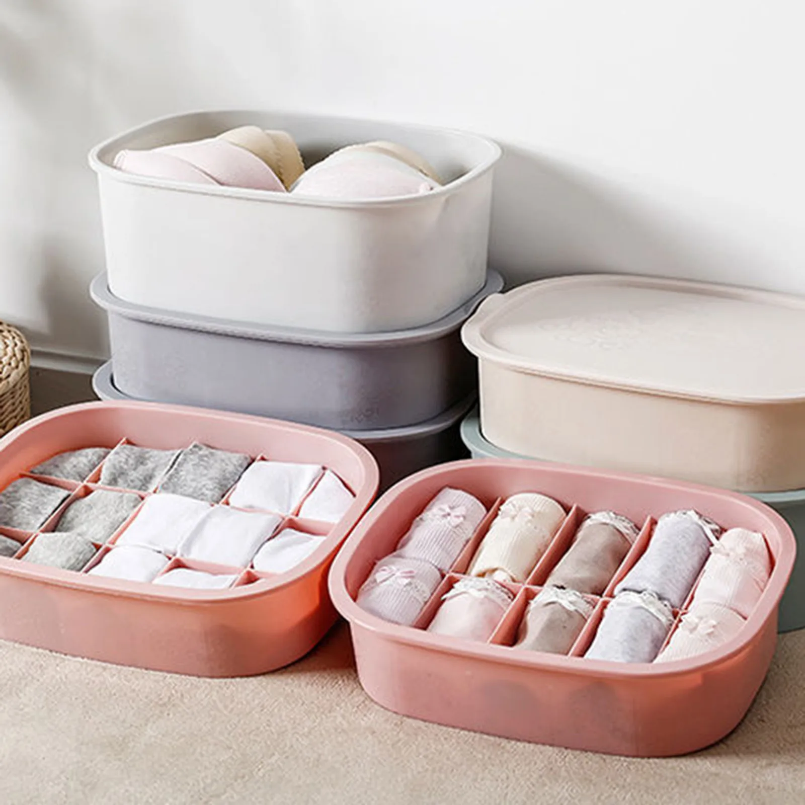 Синий Домашний пластиковый ящик для хранения белья с крышкой одежда Нижнее белье