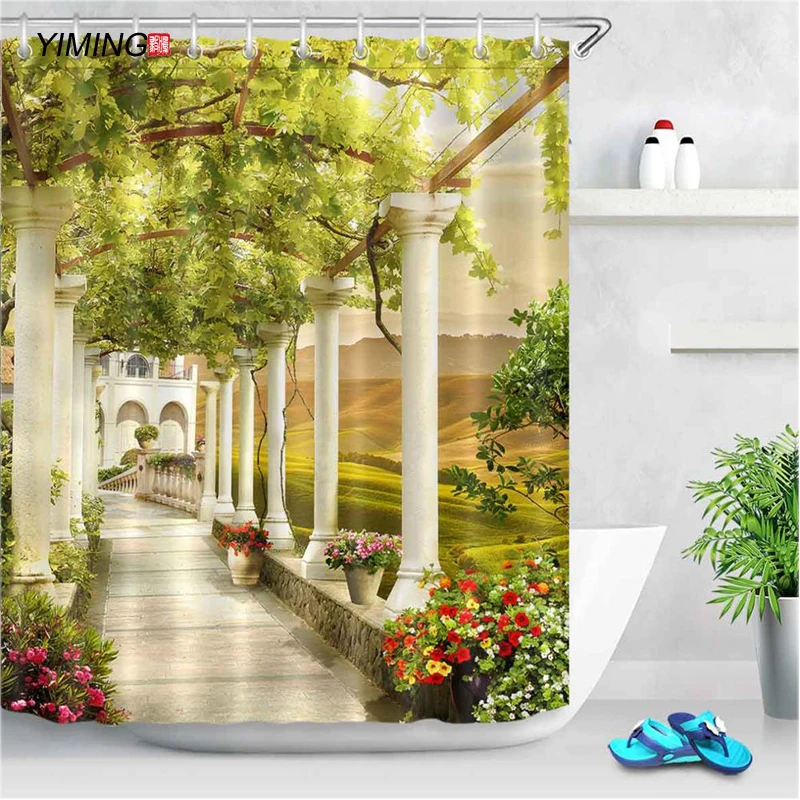 Цветы Арка мост пейзаж занавеска для душа украшение дома занавес плесени