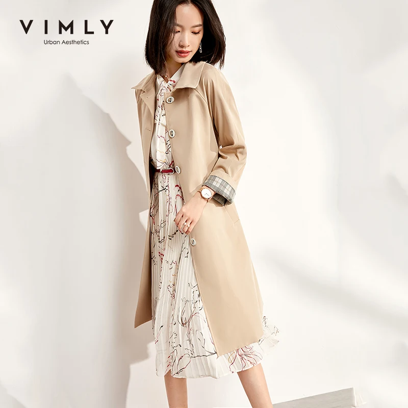 Vimly пальто для женщин модное с отложным воротником однобортное карманами осенняя