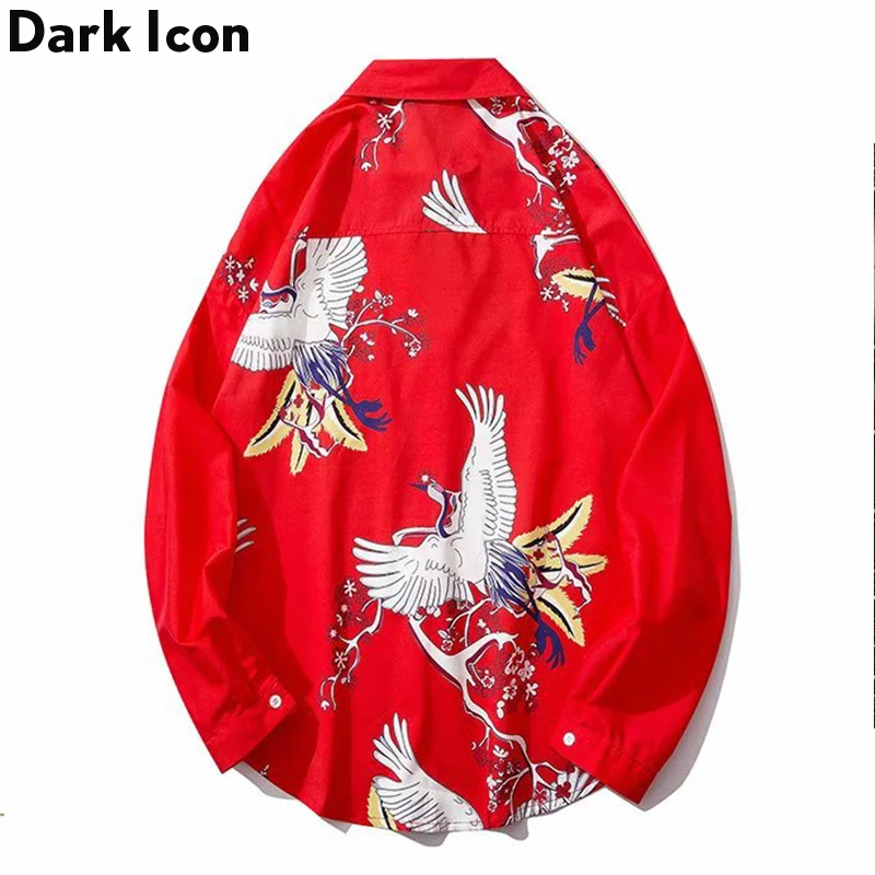 Мужские рубашки с длинными рукавами и принтом темного икона Журавля мужские