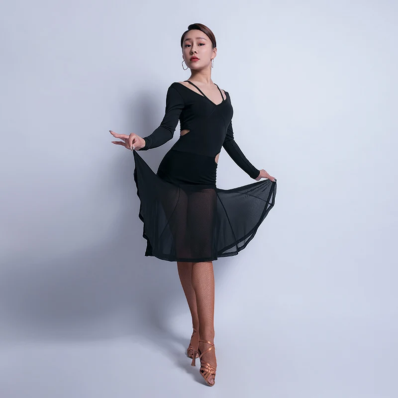 Latin Dance Dress Women Long Sleeve Tango Cha Cha Salsa Performance Dresses Ladies Ballroom Samba Rumba Practice Wear DC3037