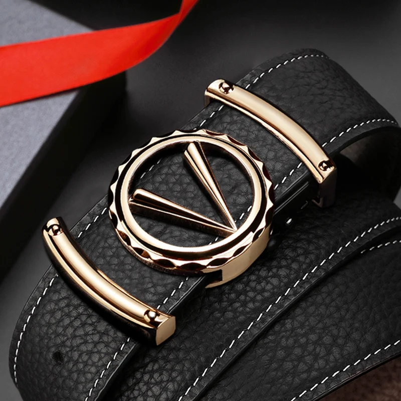 High quality fashion V letter automatic buckle luxury famous brand designer belts men genuine leather belt exquisite Waist Strap