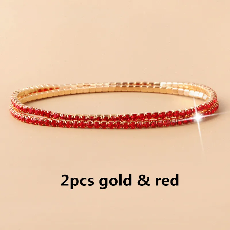 2pcs gold red 1-2 шт набор циркониевый регулируемый браслет для женщин шариковая направляющая Кристалл CZ золото/серебро цвет ювелирные изделия Pulseira Feminina - Окраска металла: 2pcs gold red