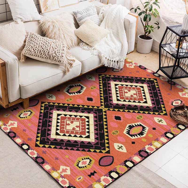 

Bohemian Geometric Rug Red-Brown Ethnic-Style Bedroom Living Room Carpet Bed Blanket Mat Kitchen Bathroom Floor Mat