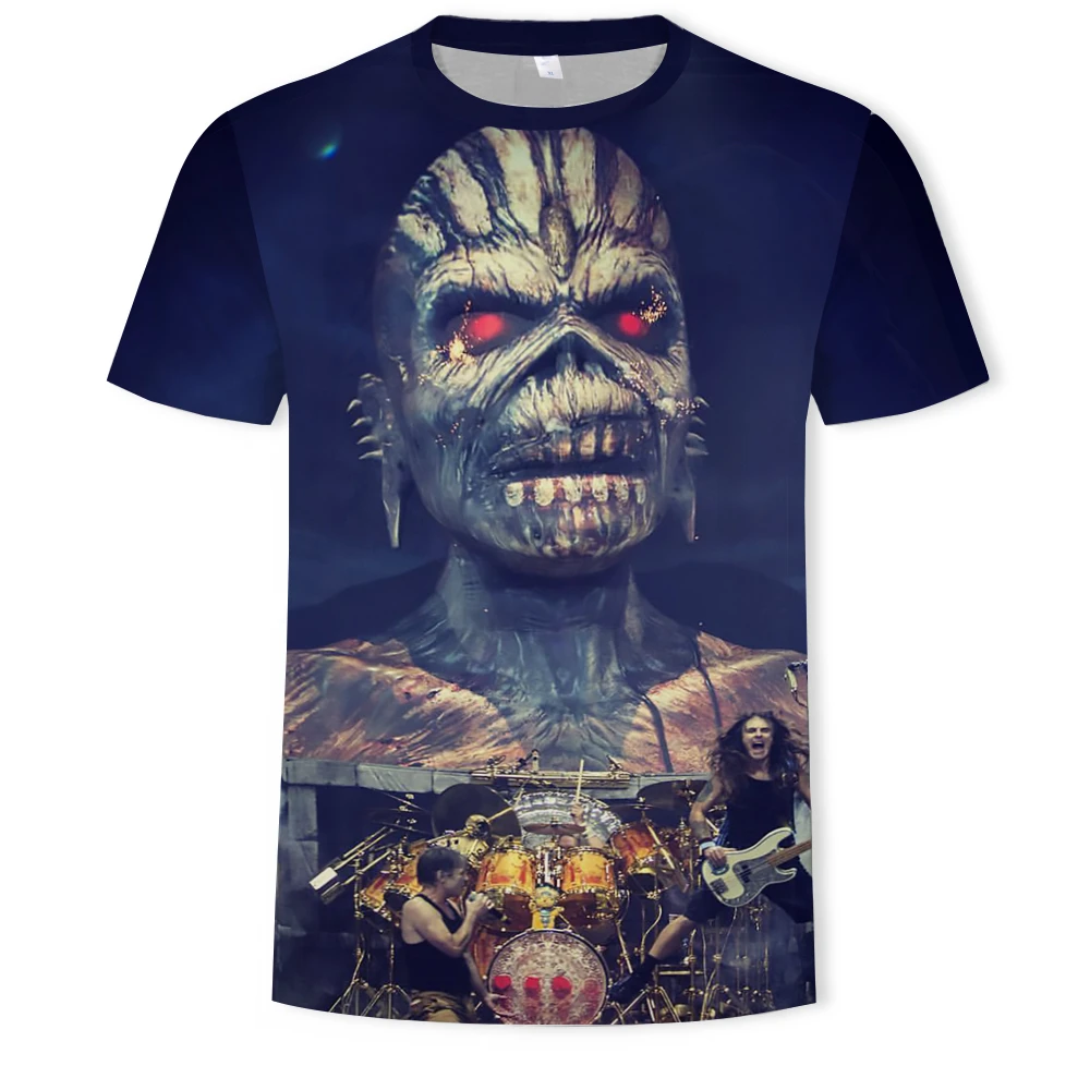 

2021 New 3D Heavy Metal Skull T-shirt Punk Music Festival Rock T-shirt Men's Casual T-shirt O Neckline Hip Hop Top Large Size