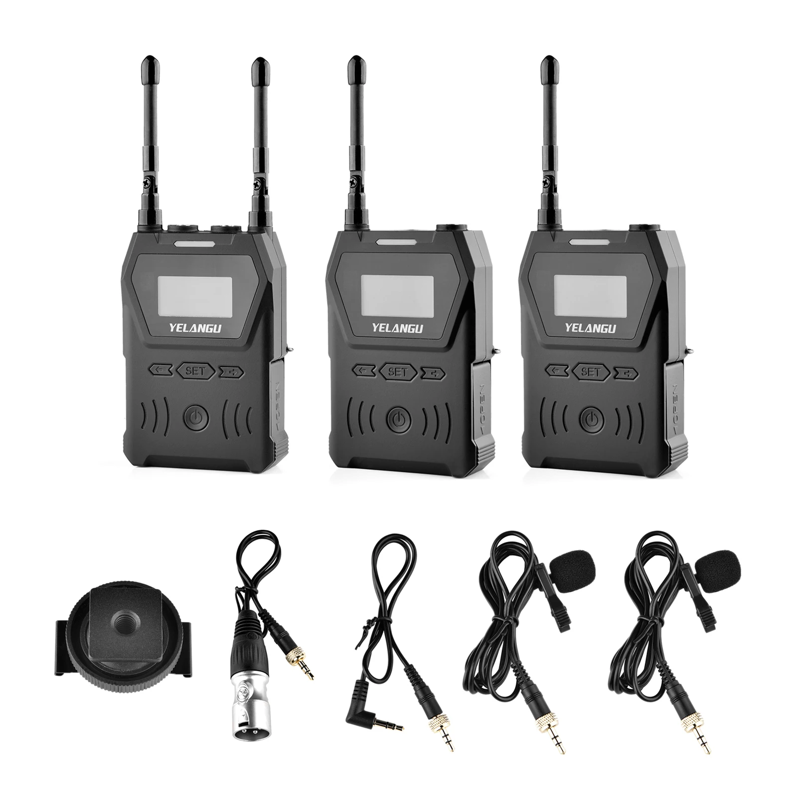 

YELANGU MX4 One-Trigger-Two UHF Dual-Channel Wireless Microphone System Lapel Mic for DSLR Cameras Smartphones Vlog Live