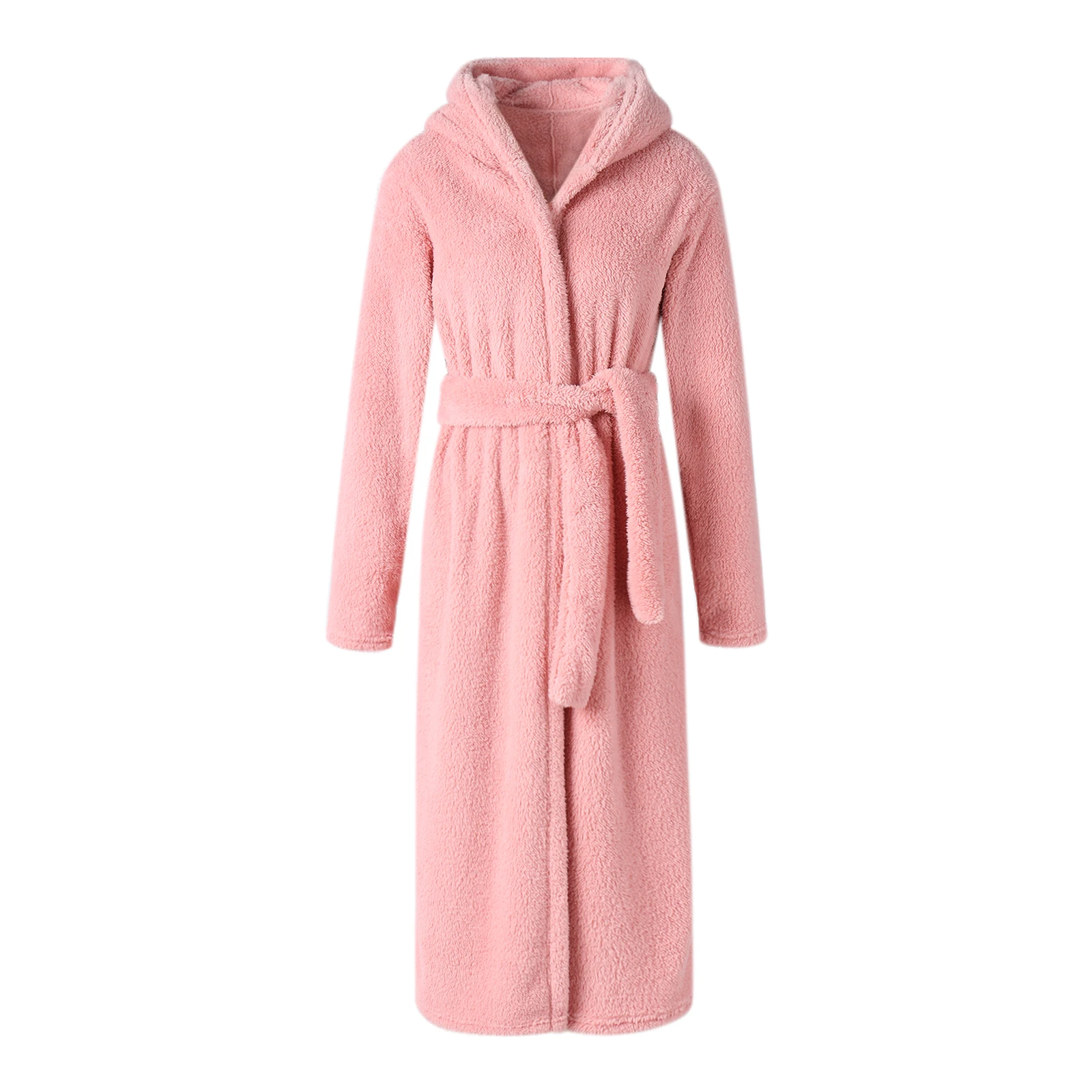 

Women Kimono Robes Soft Plush Fleece Hooded Nightgown Bathrobe Long Sleeve Warm Casual Winter Pajamas Lounge Robe with Belt 2020