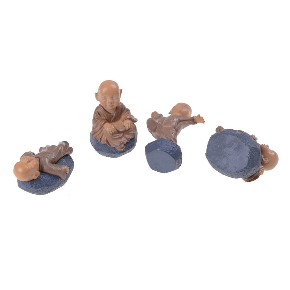 

4PCs Chinese Feng Shui Wealth Monks Miniature Bonsai Garden Furniture Resin Craft Figurine Fairy Home Decoration Accessories