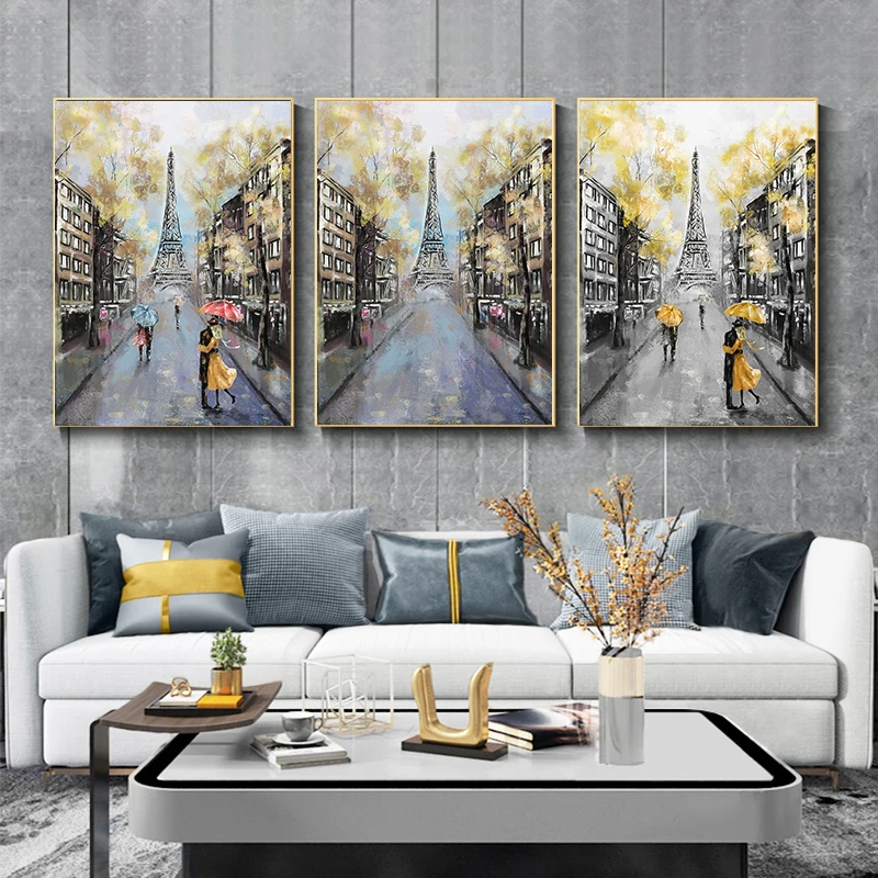 

Landscape Pictures whith Romantic Lovers in the Eiffel Tower Oil Canvas Painting Wall Art Modern Prints and Posters Home Decor