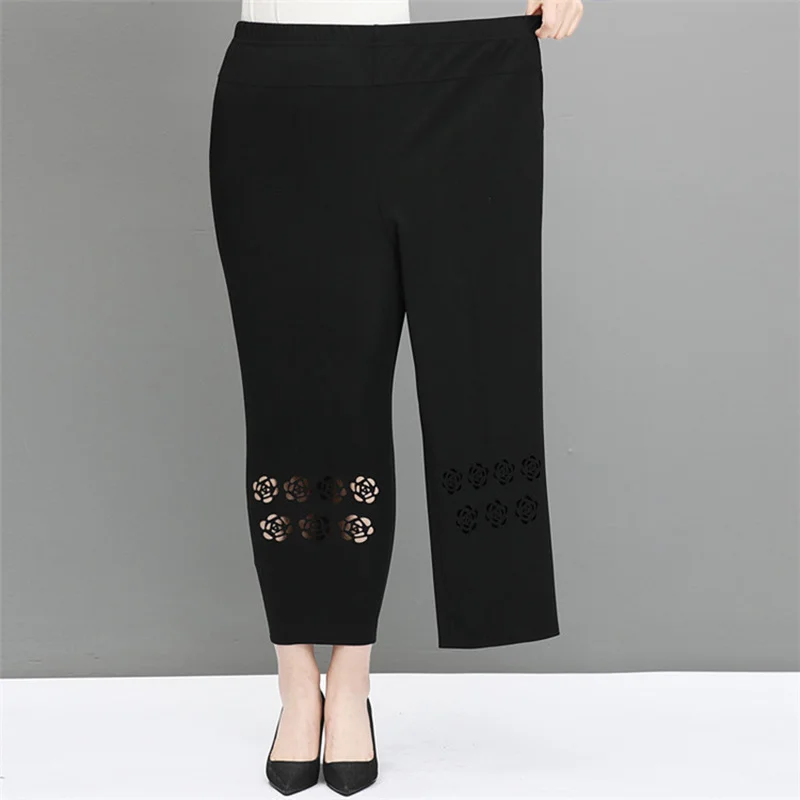 

Summer Middle-aged Elderly Women Pants New Elastic High Waist Casual Pants Solid Thin Cropped Pants Plus Size 8XL Mother Pants