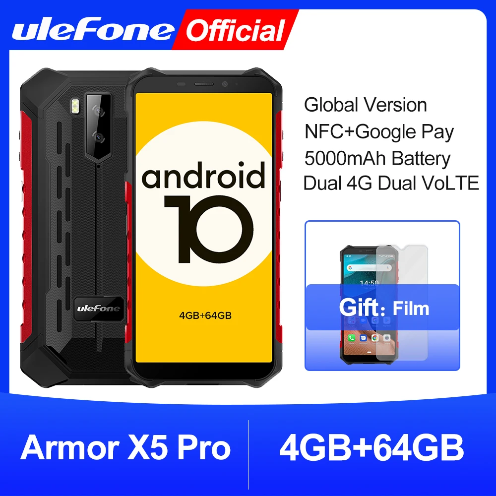 Ulefone Armor X5 Pro Прочный Водонепроницаемый Смартфон 4 ГБ+64 ГБ Android 10 0 Сотовый телефон NFC