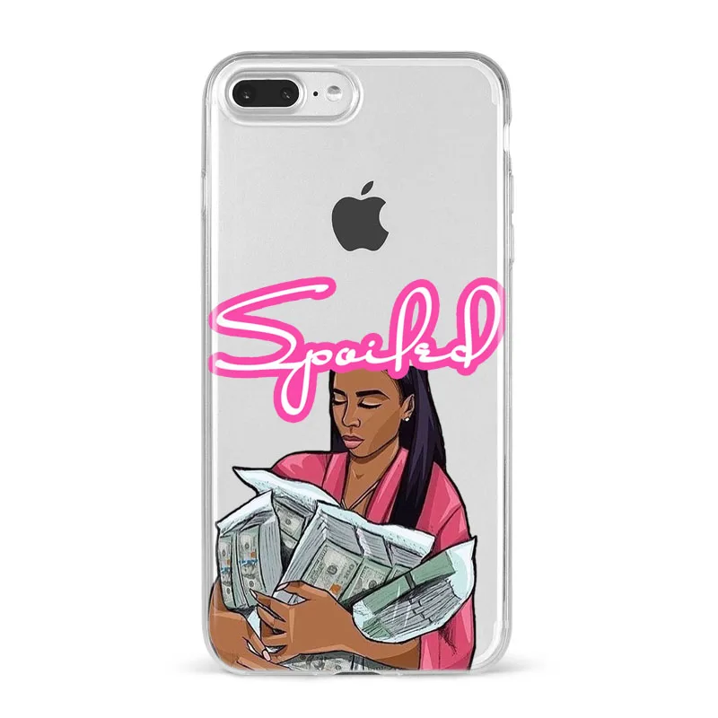 Сделай деньги не друзья каш афро черная девочка чехол для телефона Fundas для iPhone X XR XS Max 8 7 6s Plus прозрачный силиконовый чехол с бантом