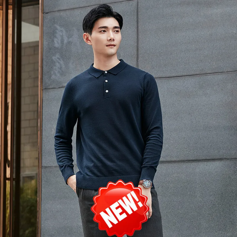 Мужской трикотажный свитер-поло модный Повседневный пуловер цвета хаки с