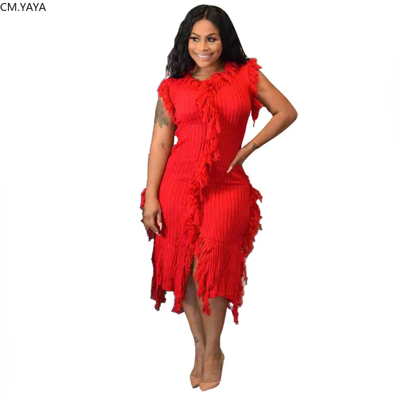 2019 осень зима женские с круглым вырезом без рукавов кисточками осеннее платье