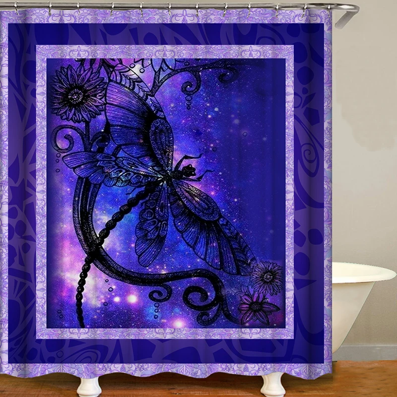 Занавеска для душа dragonfly фиолетовая Водонепроницаемая занавеска ванной комнаты